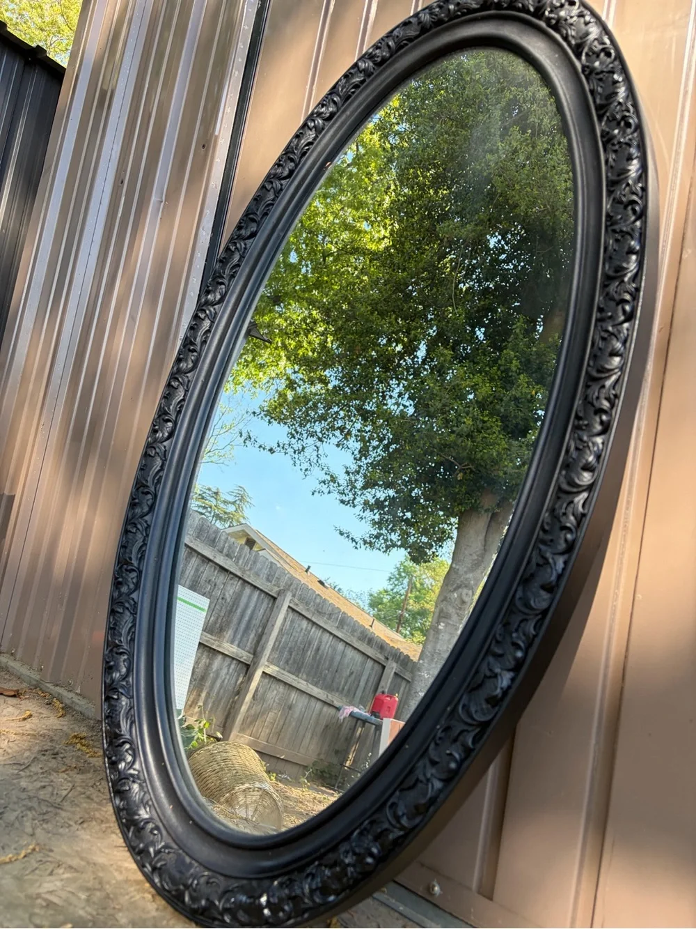 Classic Black Oval Wall Mirror with Ornate Frame